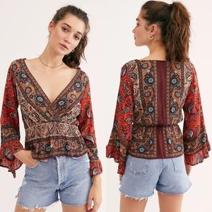 NWT Free People Rosalie Printed Wrap Top